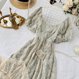 Fairy Maiden Dress Vintage French Inspired Puff Sleeve Floral Lace Dress