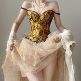 Sunflower Oil Painting Embroidered Overbust Corset