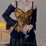 Sunflower Oil Painting Embroidered Overbust Corset