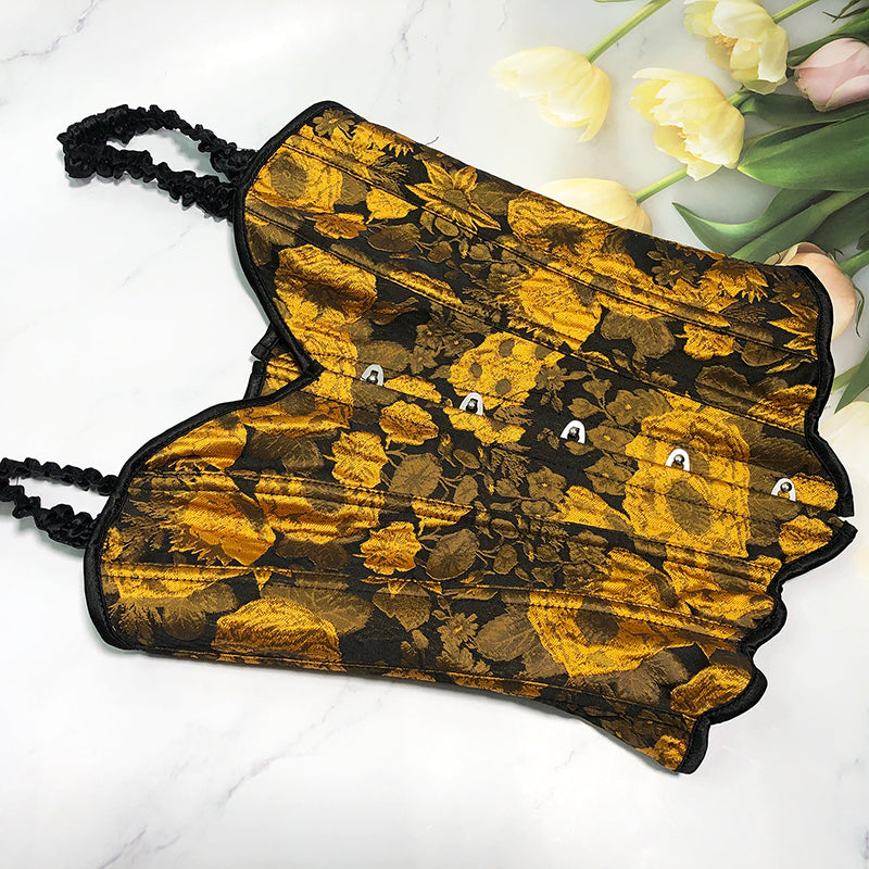 Sunflower Oil Painting Embroidered Overbust Corset