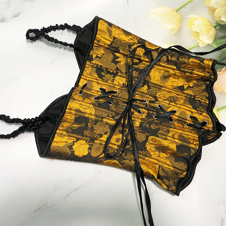 Sunflower Oil Painting Embroidered Overbust Corset