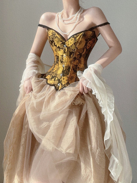 Sunflower Oil Painting Embroidered Overbust Corset