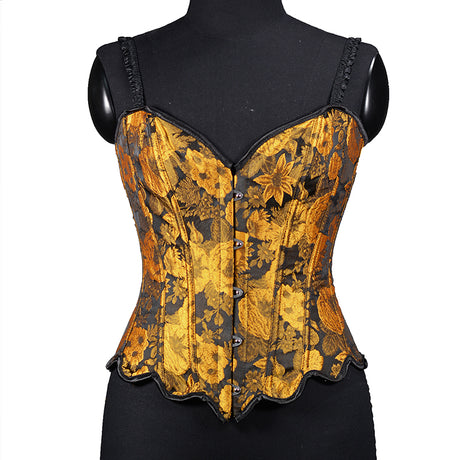 Sunflower Oil Painting Embroidered Overbust Corset