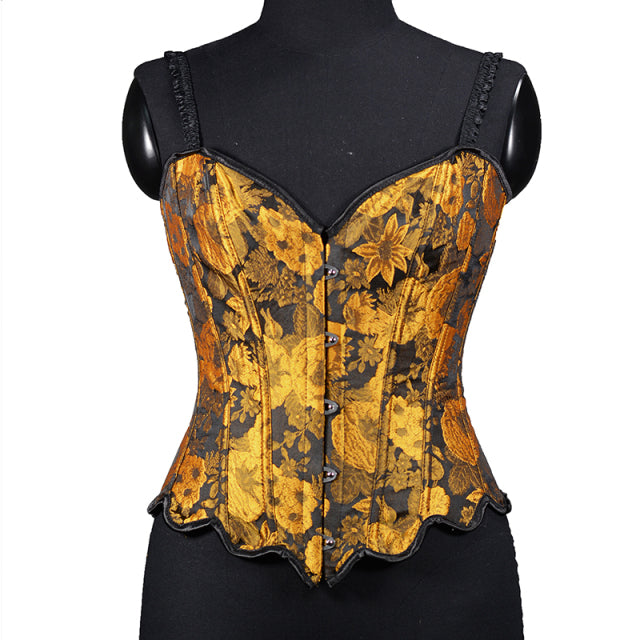 Sunflower Oil Painting Embroidered Overbust Corset