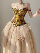 Sunflower Oil Painting Embroidered Overbust Corset