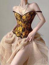 Sunflower Oil Painting Embroidered Overbust Corset