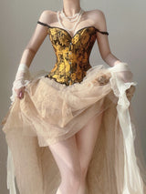 Sunflower Oil Painting Embroidered Overbust Corset