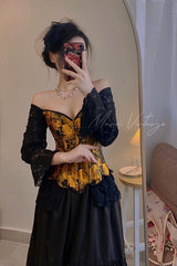 Sunflower Oil Painting Embroidered Overbust Corset