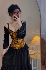 Sunflower Oil Painting Embroidered Overbust Corset