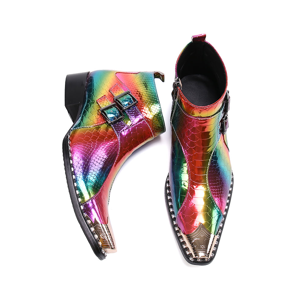 Mens Sparkling Rainbow Ankle Boots Genuine Leather Dress Shoes