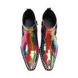 Mens Sparkling Rainbow Ankle Boots Genuine Leather Dress Shoes