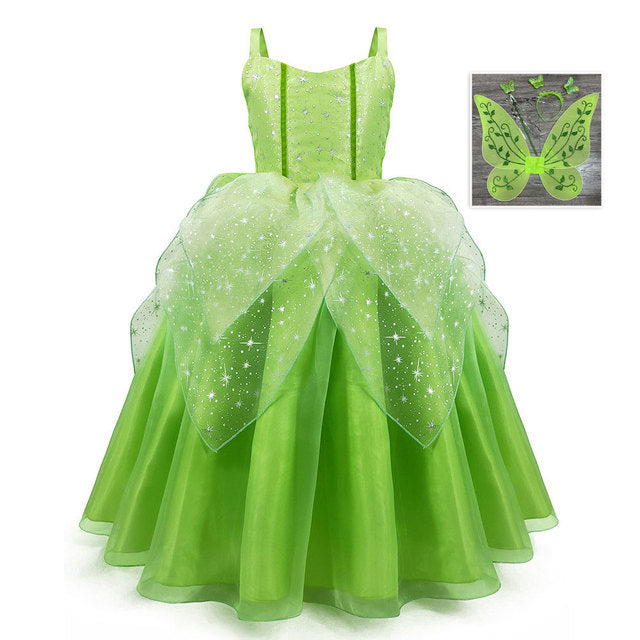 The Green Flower Fairy Tinkerbell Halloween Cosplay Girls Costume