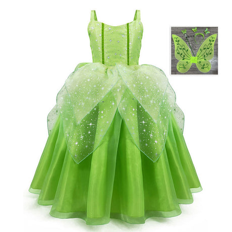 The Green Flower Fairy Tinkerbell Halloween Cosplay Girls Costume