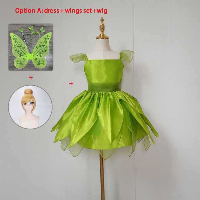 The Green Flower Fairy Tinkerbell Halloween Cosplay Girls Costume