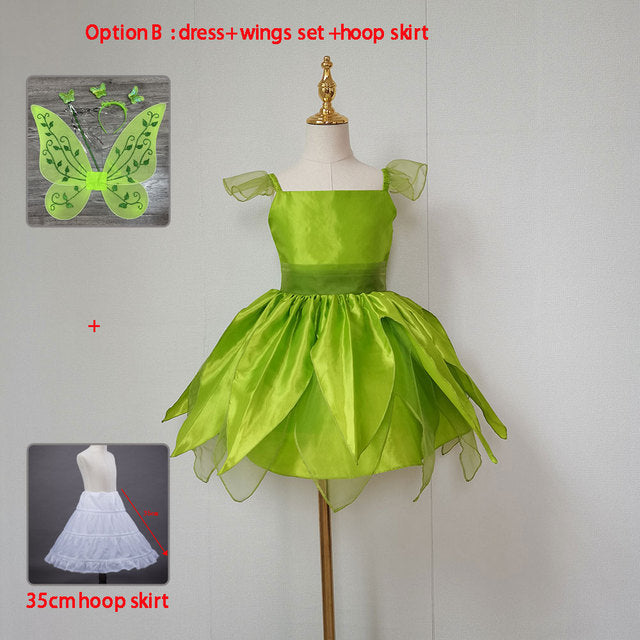 The Green Flower Fairy Tinkerbell Halloween Cosplay Girls Costume