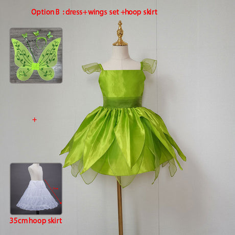 The Green Flower Fairy Tinkerbell Halloween Cosplay Girls Costume