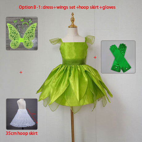 The Green Flower Fairy Tinkerbell Halloween Cosplay Girls Costume