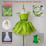 The Green Flower Fairy Tinkerbell Halloween Cosplay Girls Costume