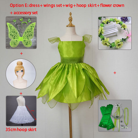 The Green Flower Fairy Tinkerbell Halloween Cosplay Girls Costume