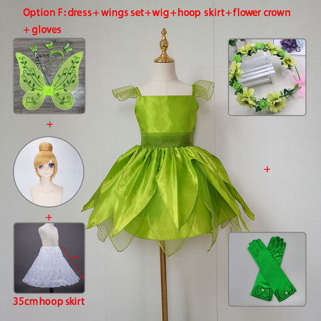 The Green Flower Fairy Tinkerbell Halloween Cosplay Girls Costume