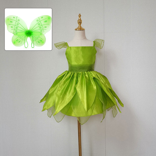 The Green Flower Fairy Tinkerbell Halloween Cosplay Girls Costume