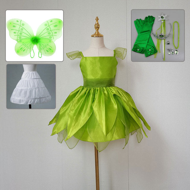 The Green Flower Fairy Tinkerbell Halloween Cosplay Girls Costume