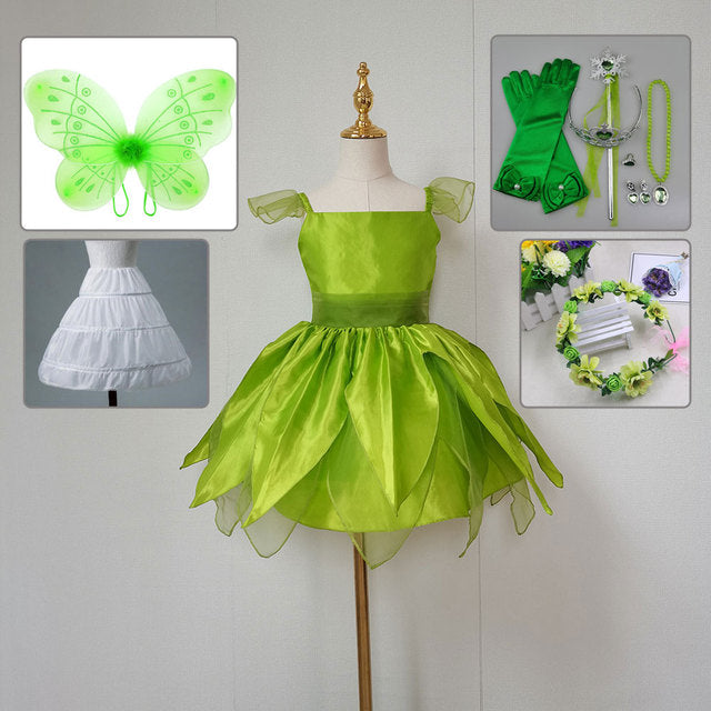 The Green Flower Fairy Tinkerbell Halloween Cosplay Girls Costume