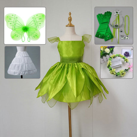 The Green Flower Fairy Tinkerbell Halloween Cosplay Girls Costume