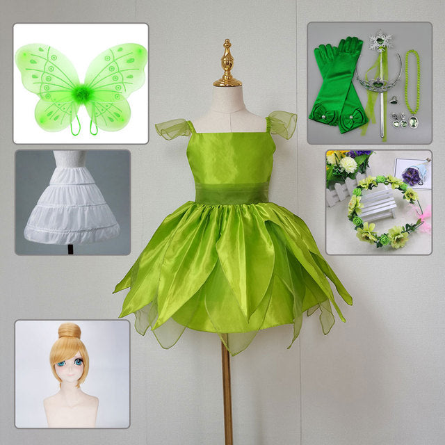 The Green Flower Fairy Tinkerbell Halloween Cosplay Girls Costume