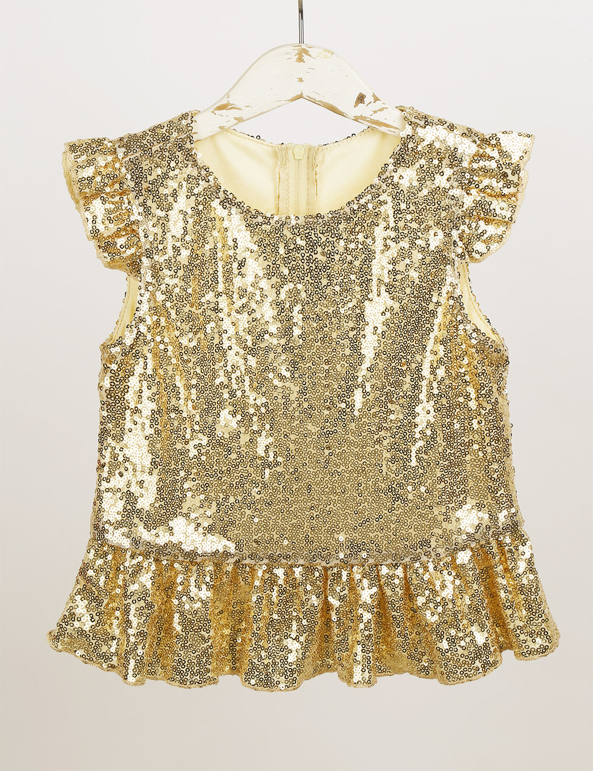 Girls Mermaid Sparkly Sequins Short Flutter Cap Sleeves Ruffle T-shirts Dance Performance Party Tops