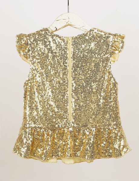 Girls Mermaid Sparkly Sequins Short Flutter Cap Sleeves Ruffle T-shirts Dance Performance Party Tops