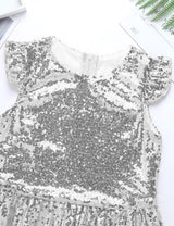 Girls Mermaid Sparkly Sequins Short Flutter Cap Sleeves Ruffle T-shirts Dance Performance Party Tops