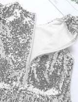Girls Mermaid Sparkly Sequins Short Flutter Cap Sleeves Ruffle T-shirts Dance Performance Party Tops