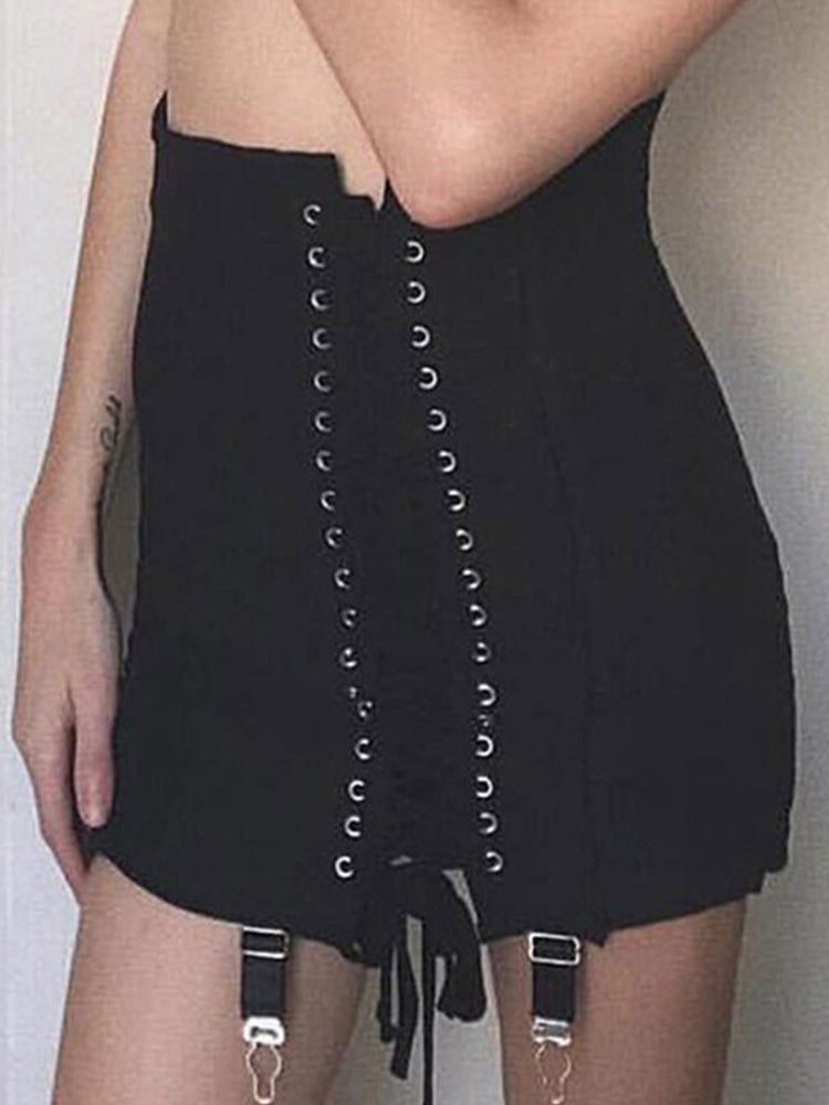 Gothic Punk Lace Up Suspenders High Waist Mini Skirt