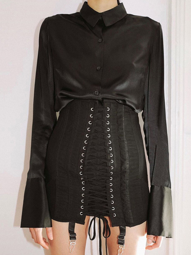 Gothic Punk Lace Up Suspenders High Waist Mini Skirt Woodland Gatherer - Main Image