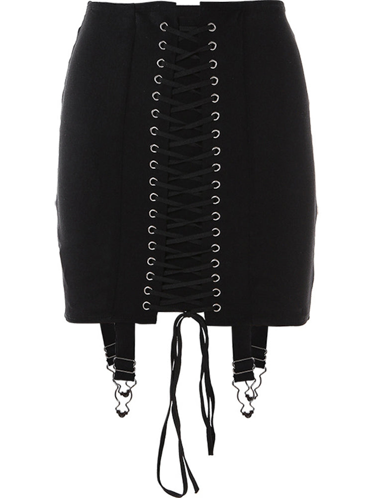 Gothic Punk Lace Up Suspenders High Waist Mini Skirt
