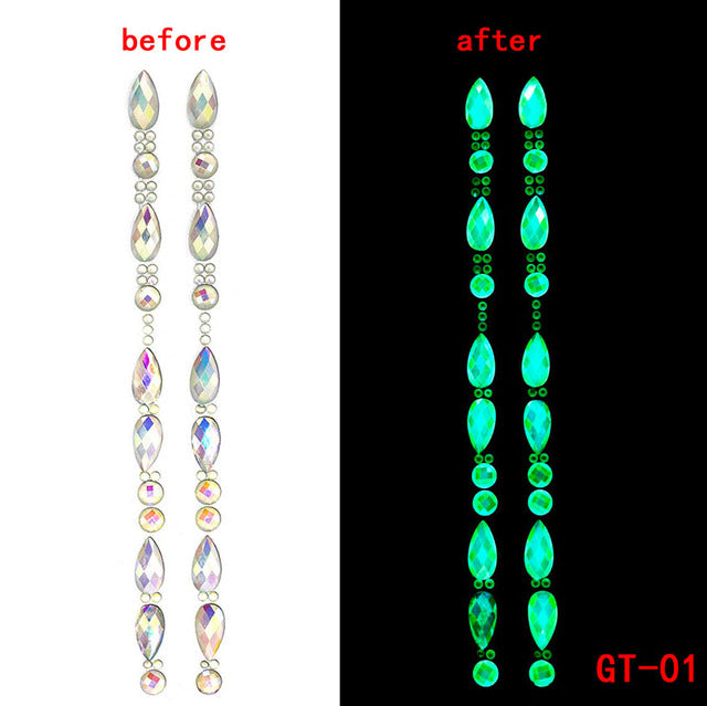 Glow in the Dark 3D Crystal Forehead Hair Part Stickers Festival Hair