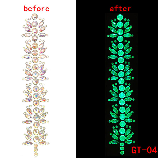 Glow in the Dark 3D Crystal Forehead Hair Part Stickers Festival Hair