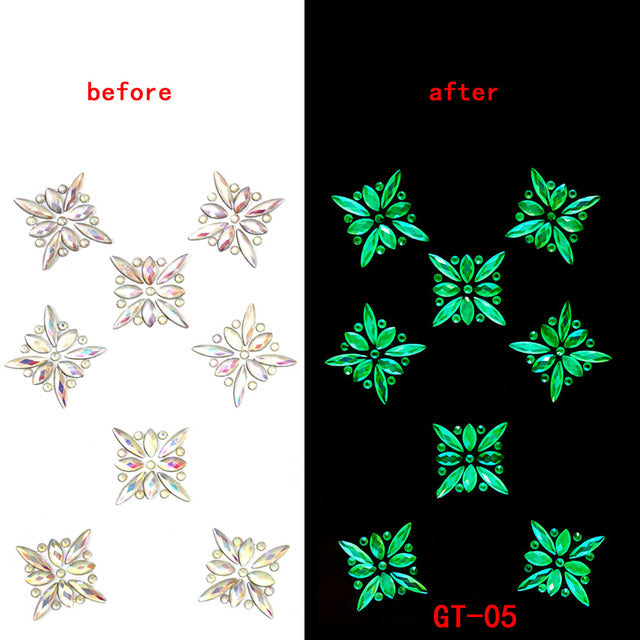 Glow in the Dark 3D Crystal Forehead Hair Part Stickers Festival Hair