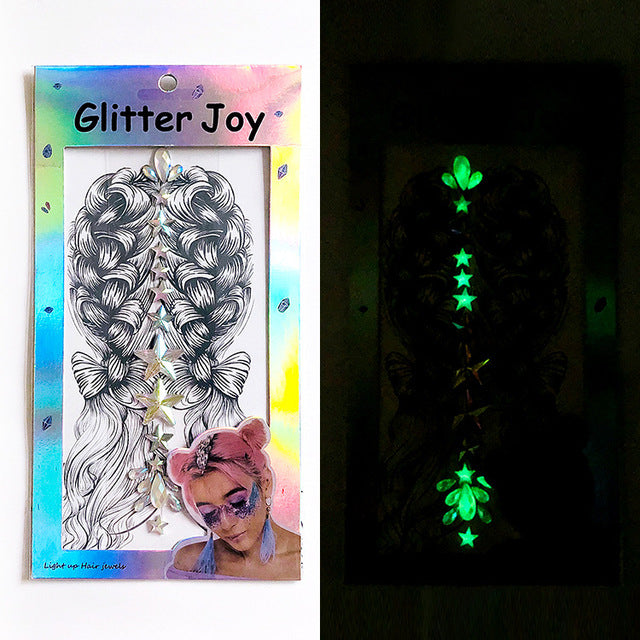 Glow in the Dark 3D Crystal Forehead Hair Part Stickers Festival Hair
