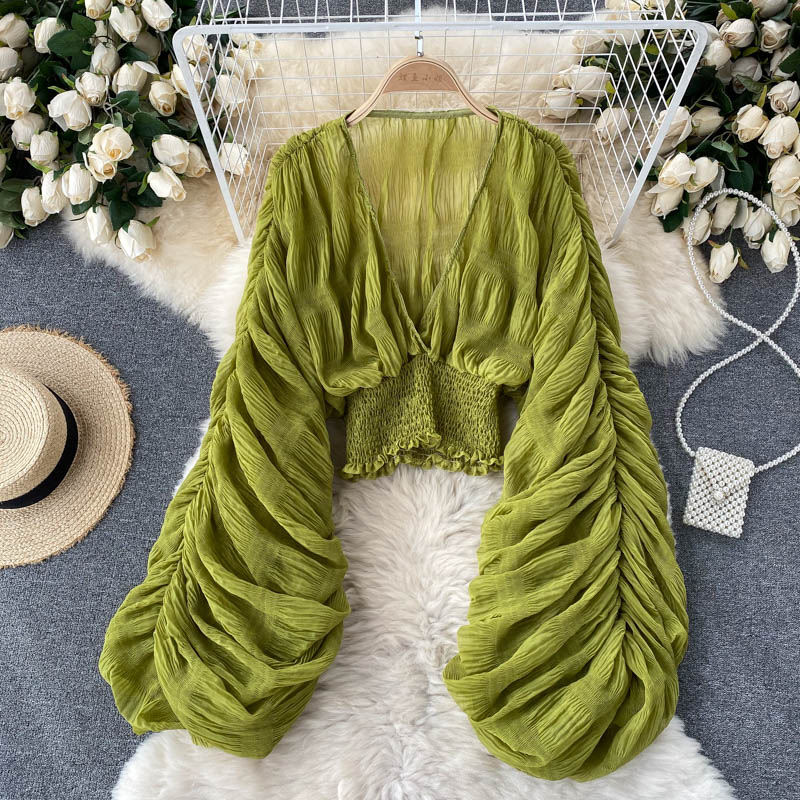 Mega Sleeves Chiffon Midriff Blouse