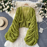 Mega Sleeves Chiffon Midriff Blouse