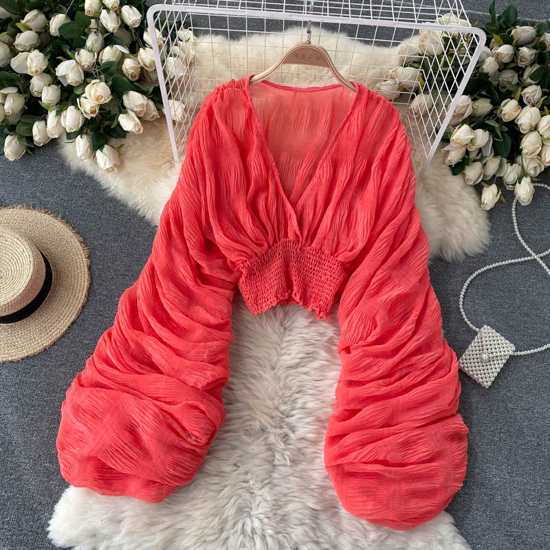 Mega Sleeves Chiffon Midriff Blouse