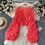 Mega Sleeves Chiffon Midriff Blouse