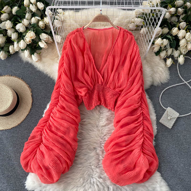 Mega Sleeves Chiffon Midriff Blouse