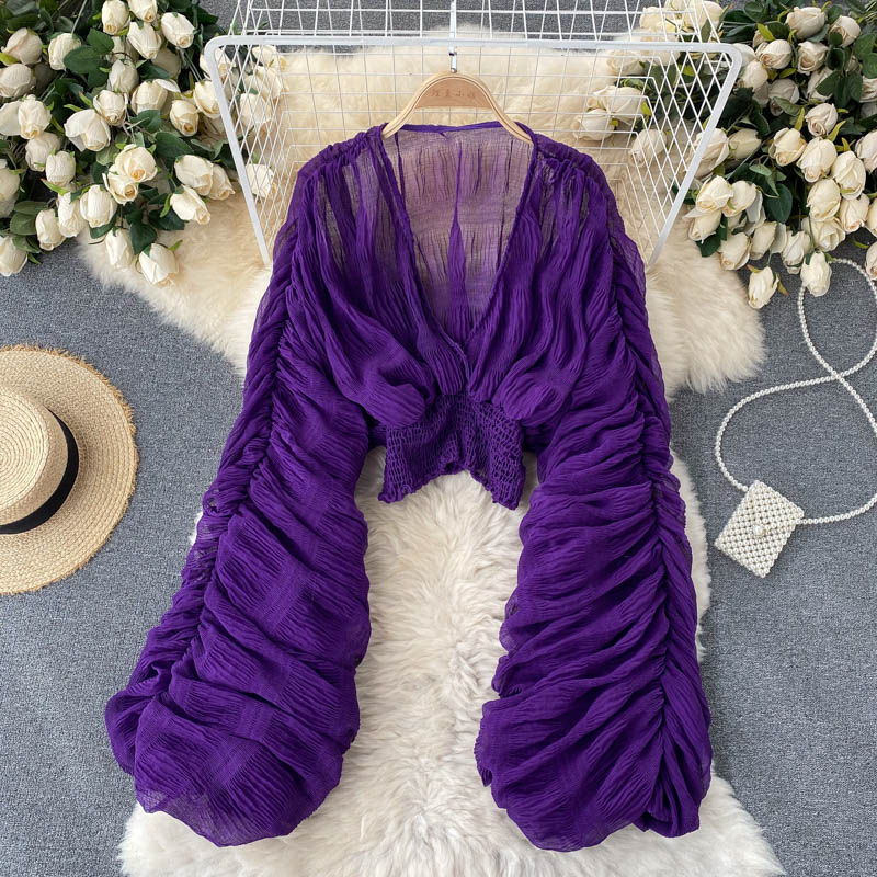 Mega Sleeves Chiffon Midriff Blouse