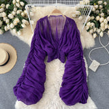 Mega Sleeves Chiffon Midriff Blouse