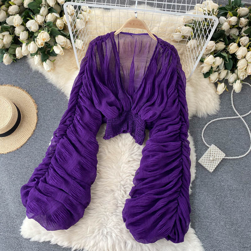 Mega Sleeves Chiffon Midriff Blouse