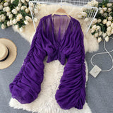 Mega Sleeves Chiffon Midriff Blouse