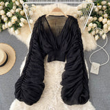 Mega Sleeves Chiffon Midriff Blouse